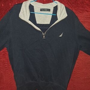 Nautica Navy and Gray Quarter Zip Sweater